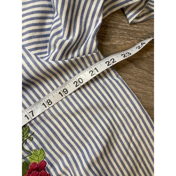 Vintage 90s BonWorth Blue White Vertical Stripe Flower Embroidered Top Sz MP - Picture 8 of 10